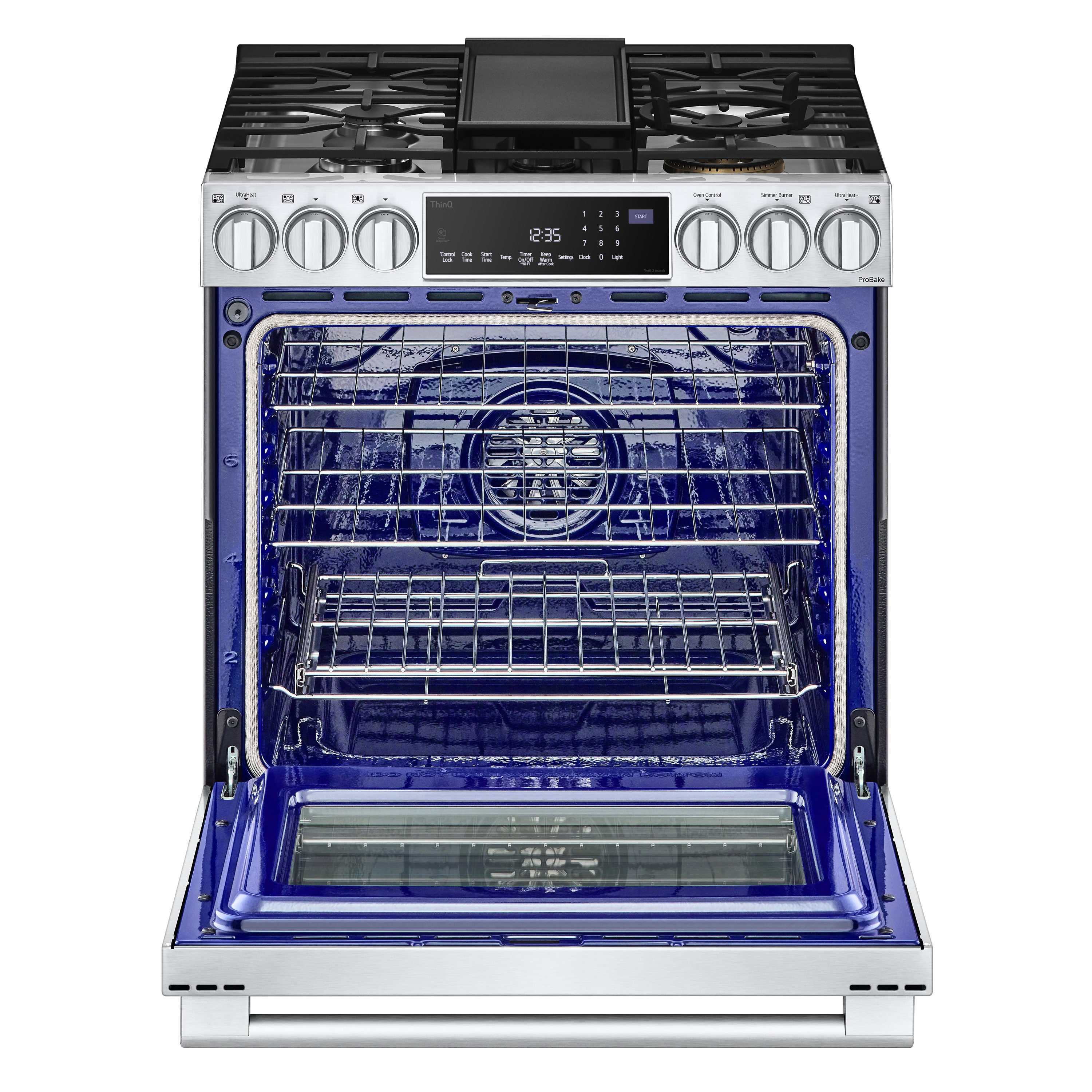 LG STUDIO InstaView 30 in Standard 5 Burners Self cleaning Air Fry Convection Oven Freestanding Smart Dual Fuel Range Stainless Steel