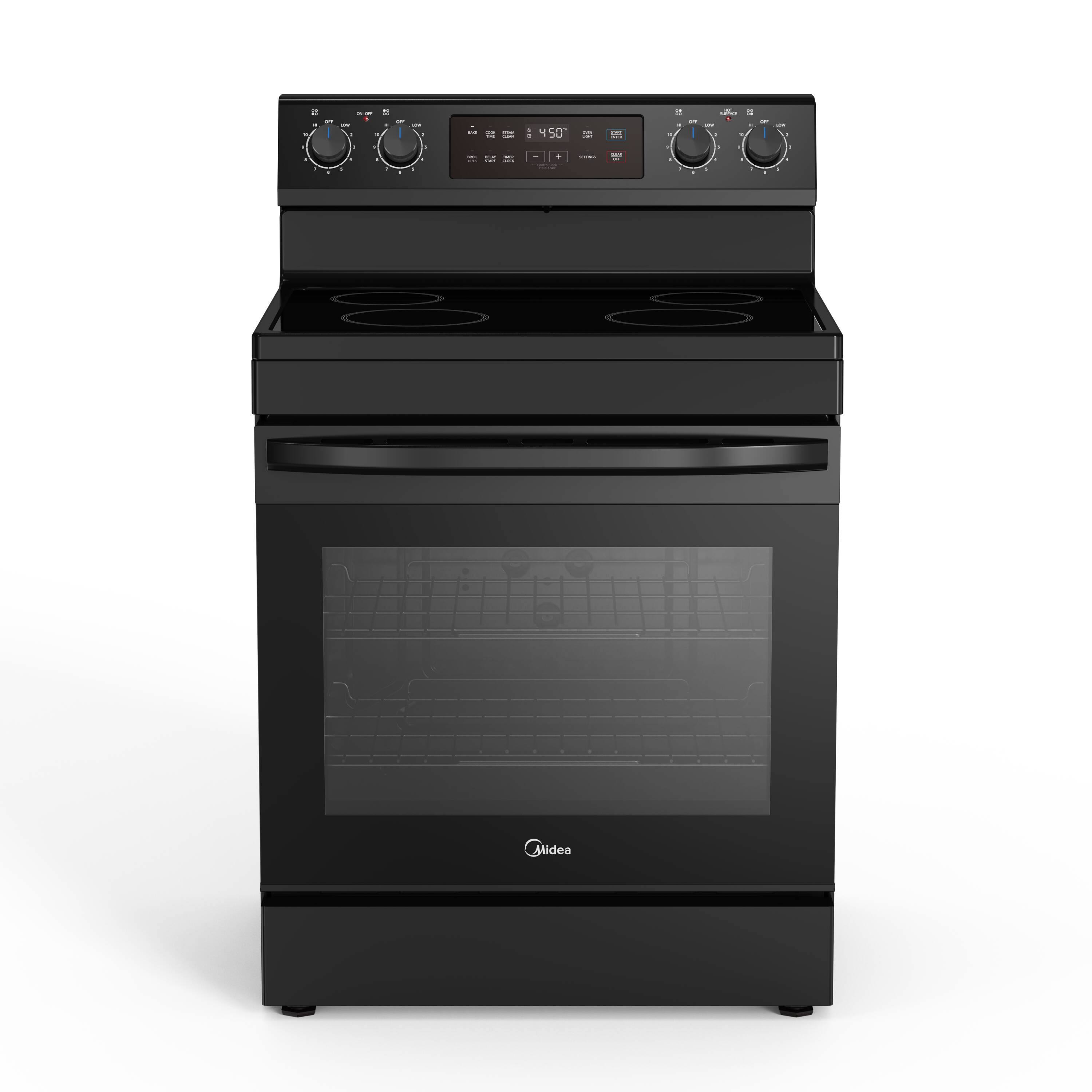 Midea 30-in Glass Top 4 burners 6.3-cu ft Freestanding Electric Range ( Black )