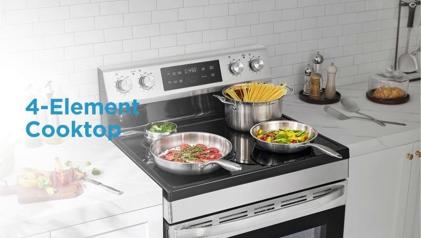 Midea 30-in Glass Top 4 burners 6.3-cu ft Freestanding Electric Range ( White )