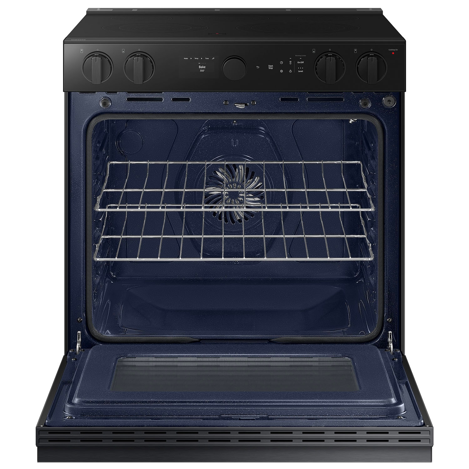 Samsung 30-in Glass Top 5 burners 6.3-cu ft Air Fry Convection Oven Slide-In Electric Range ( Matte Black Steel )