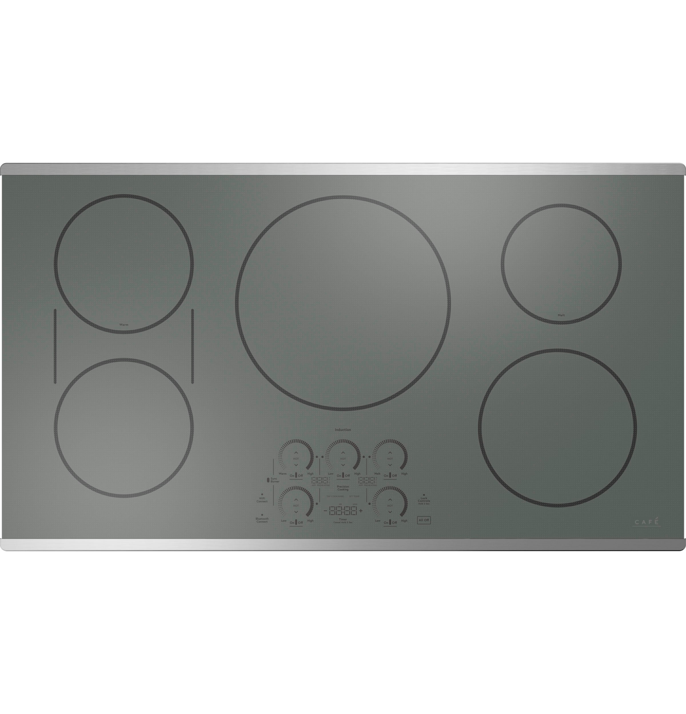 Cafe 36-in 5 burners Stainless steel Smart Compatible Induction Cooktop with Bridge Element