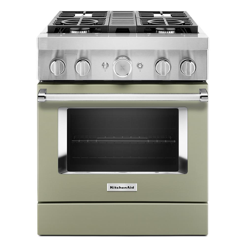 KitchenAid 30-in Deep recessed 4 burners Convection Oven Freestanding Dual Fuel Range ( Avocado Cream )