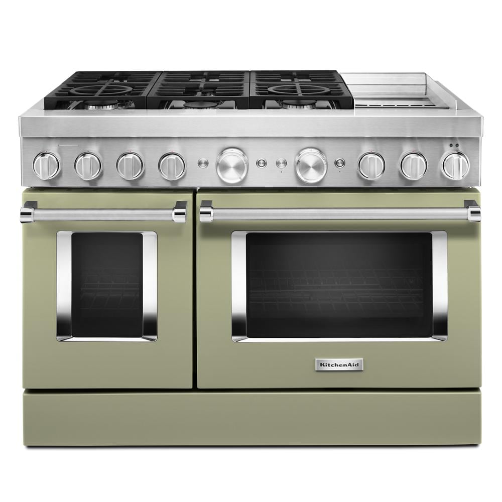KitchenAid Commercial Style 48-in 4.1-cu ft / 2.2-cu ft Convection Oven Freestanding Double Oven Dual Fuel Range ( Avocado Cream )