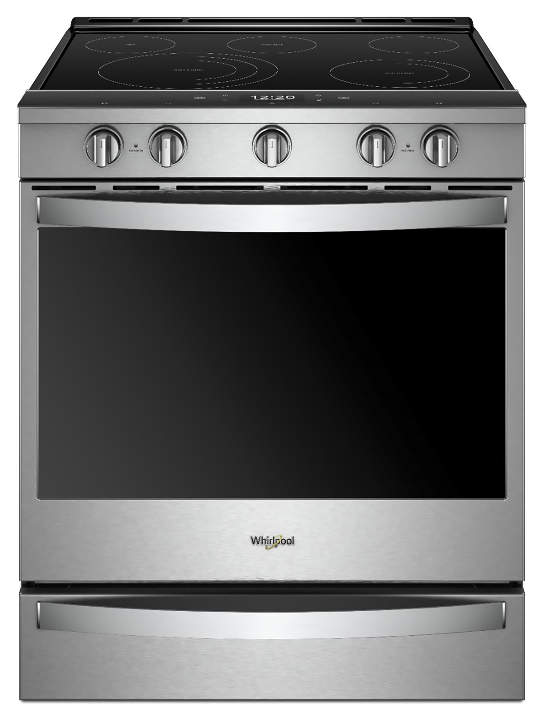 Whirlpool 30-in Glass Top 5 burners 6.4-cu ft Air Fry Convection Oven Slide-In Electric Range Fingerprint Resistant Stainless Steel )