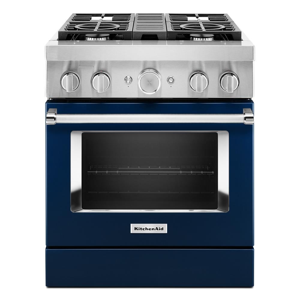 KitchenAid 30-in Deep recessed 4 burners Convection Oven Freestanding Dual Fuel Range ( Ink Blue )