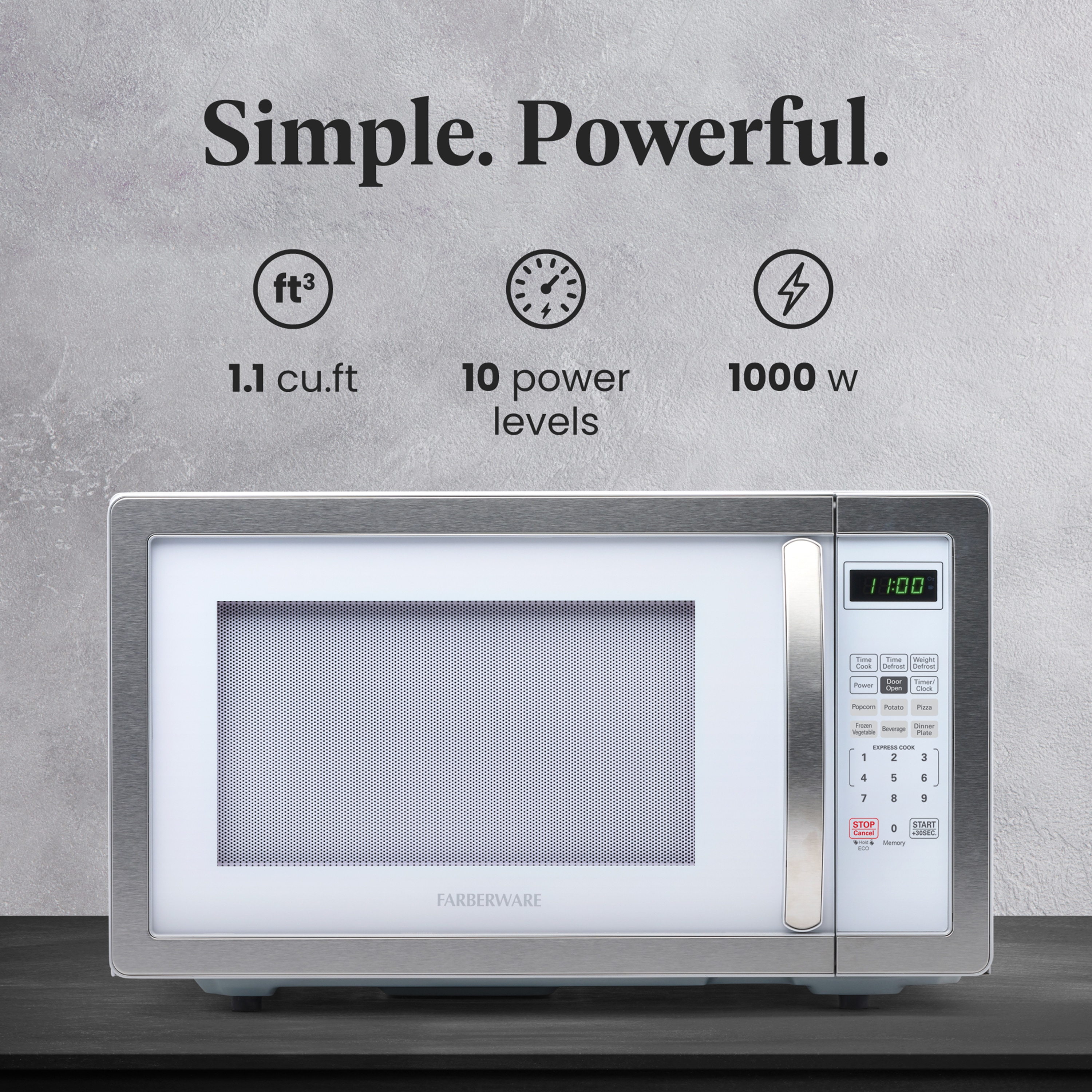 Farberware 1 1 cu ft 1000 Countertop Microwave White Platinum