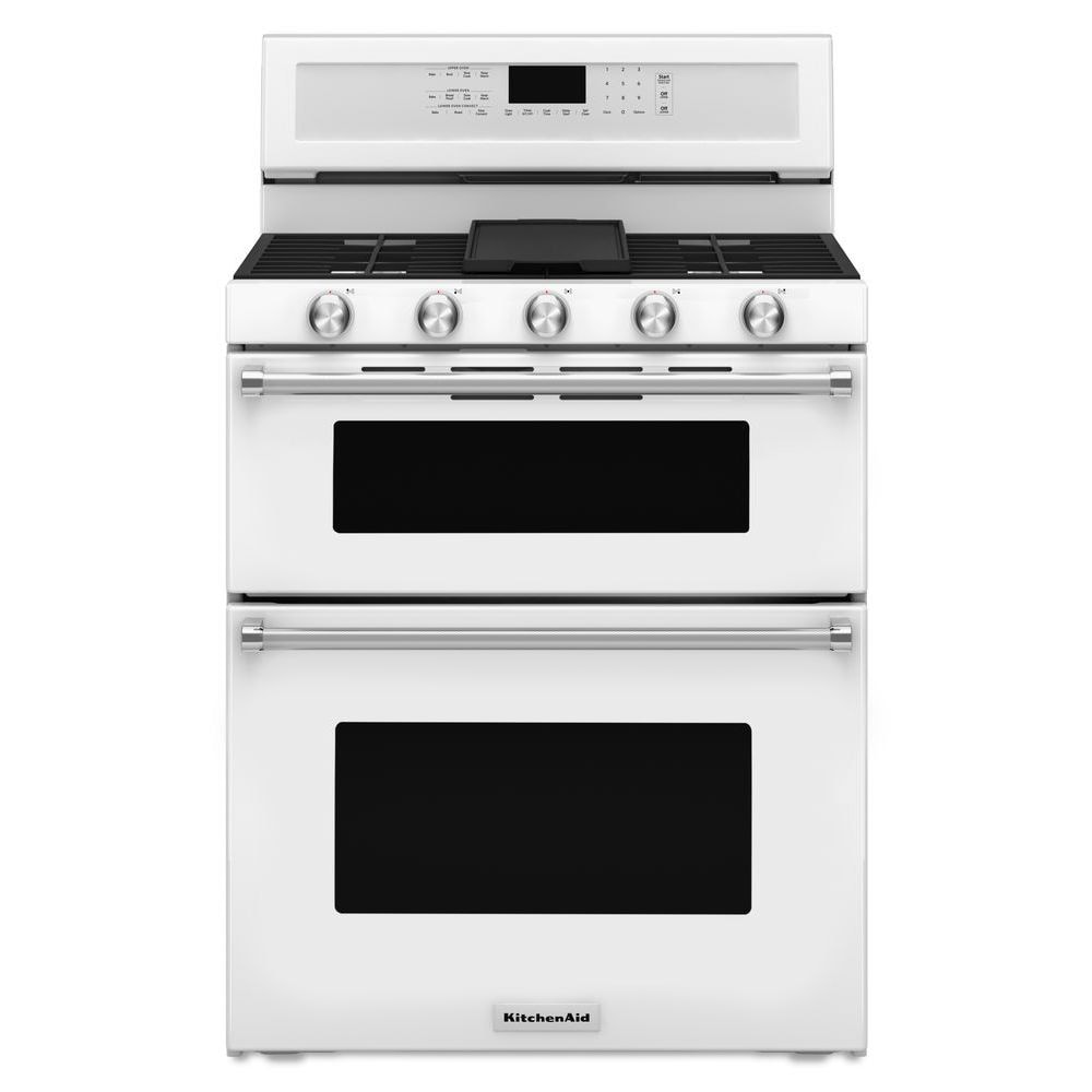 KitchenAid 30-Inches 5 burners 3.9-Cu. Feet / 2.1-Cu. Feet Convection Oven Freestanding Double Oven Gas Range ( White )