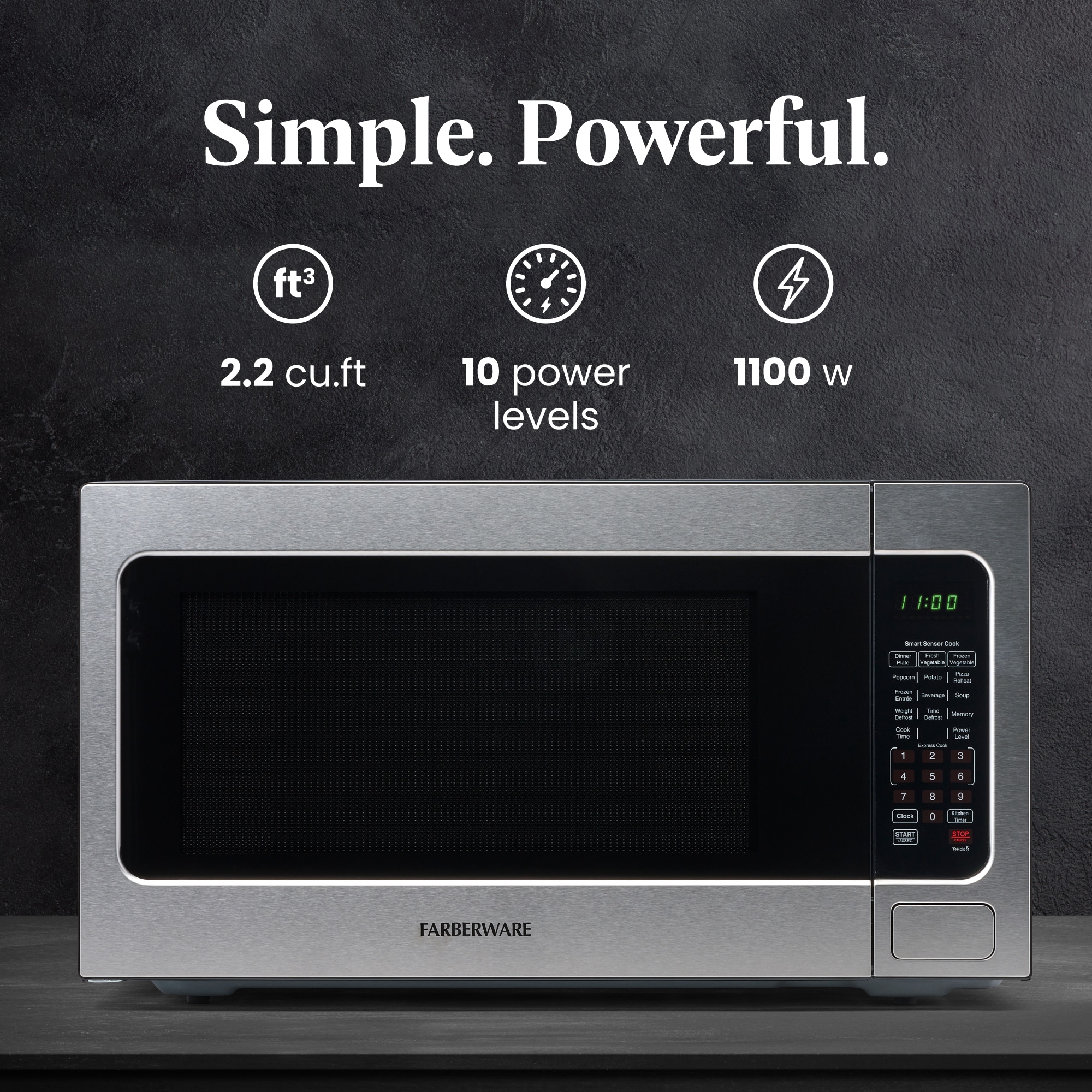 Farberware 2 2 cu ft 1200 Watt Countertop Microwave Stainless Steel