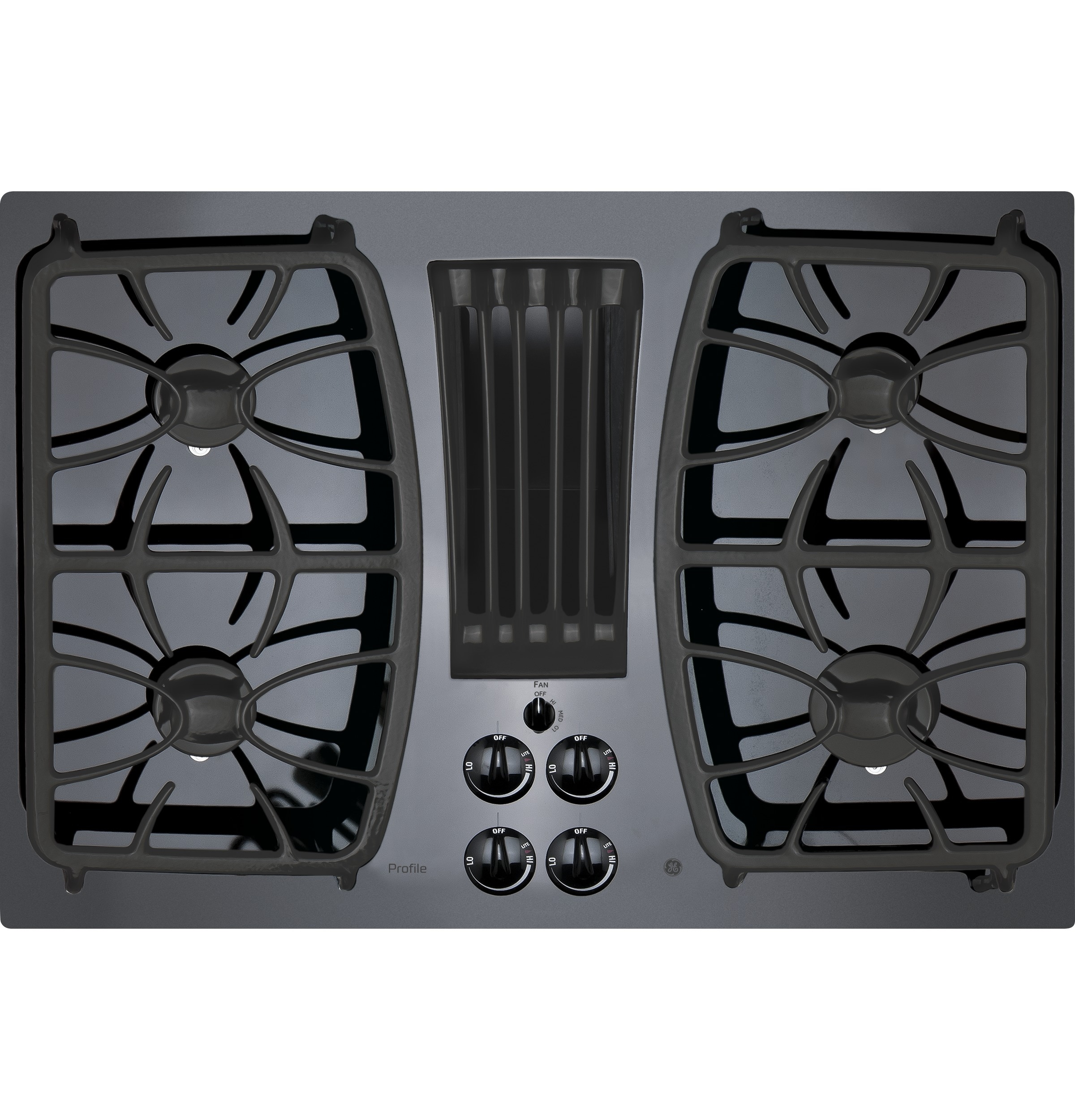 GE Profile 30-in 4 burners Black Gas Cooktop with Downdraft Exhaust