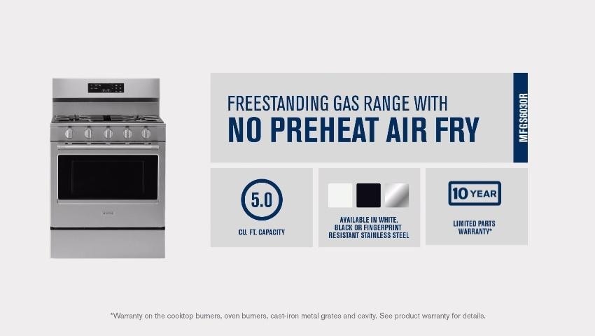 Maytag 30-in Glass Top 5 burners 5.3-cu ft Air Fry Convection Oven Freestanding Electric Range ( Stainless Steel )