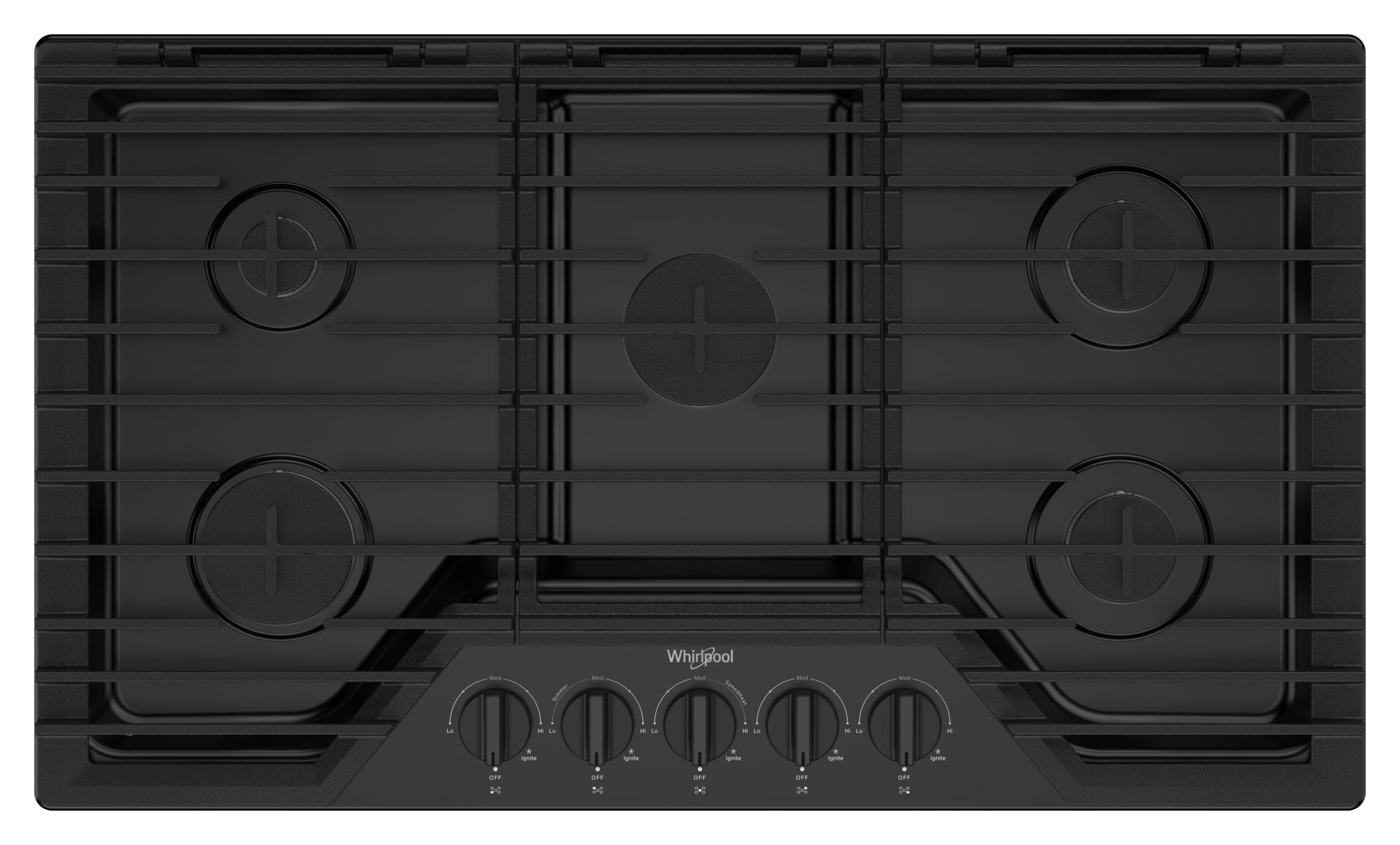 Whirlpool 36-in 5 burners Black Gas Cooktop