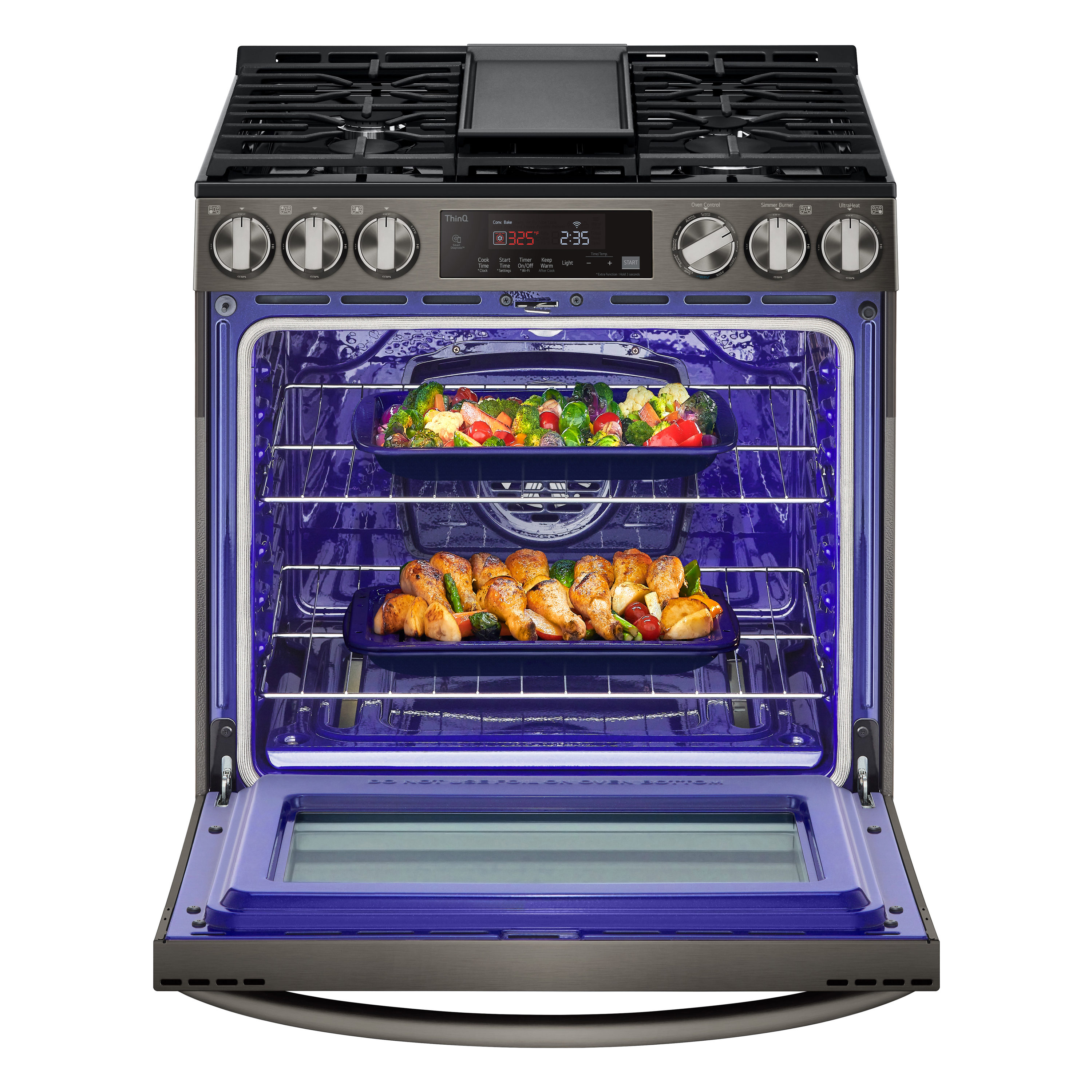 LG 30-in 5 burners 5.8-cu ft Air Fry Convection Oven Slide-In Natural Gas Range ( PrintProof Black Stainless Steel )