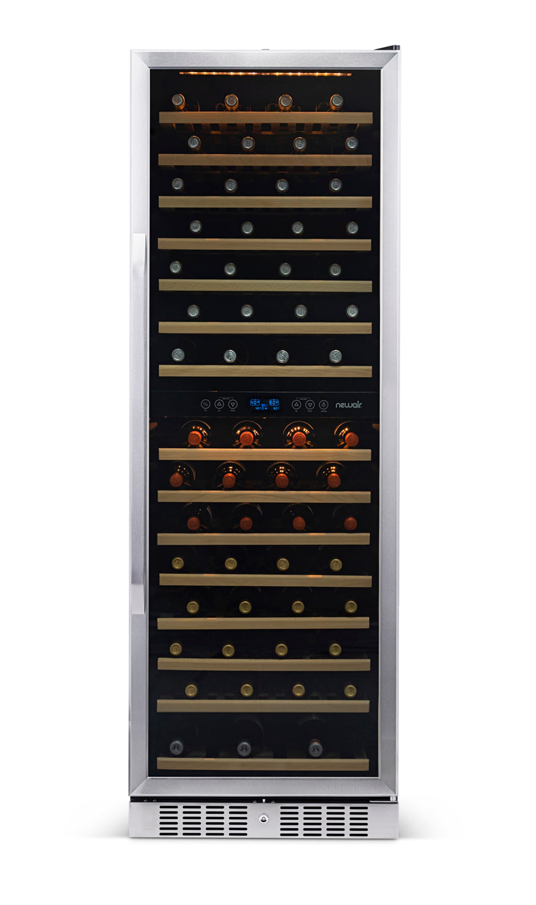 NewAir 23.5-in W 160 -Bottles Stainless Steel and Black Dual Zone Cooling Built-in/Freestanding Indoor Wine Cooler