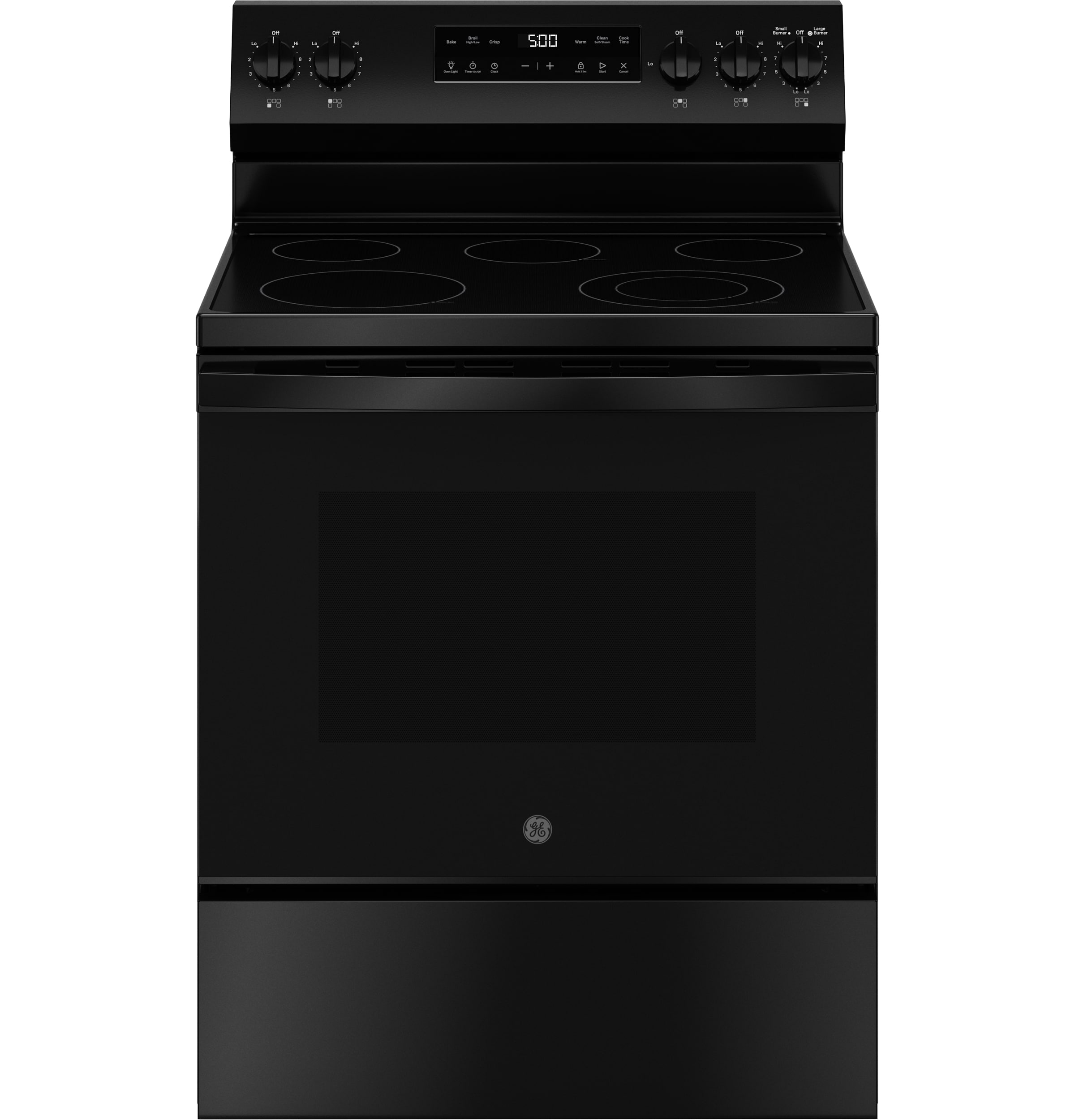GE Crisp Mode 30-in Glass Top 5 burners 5.3-cu ft Freestanding Electric Range ( Black )