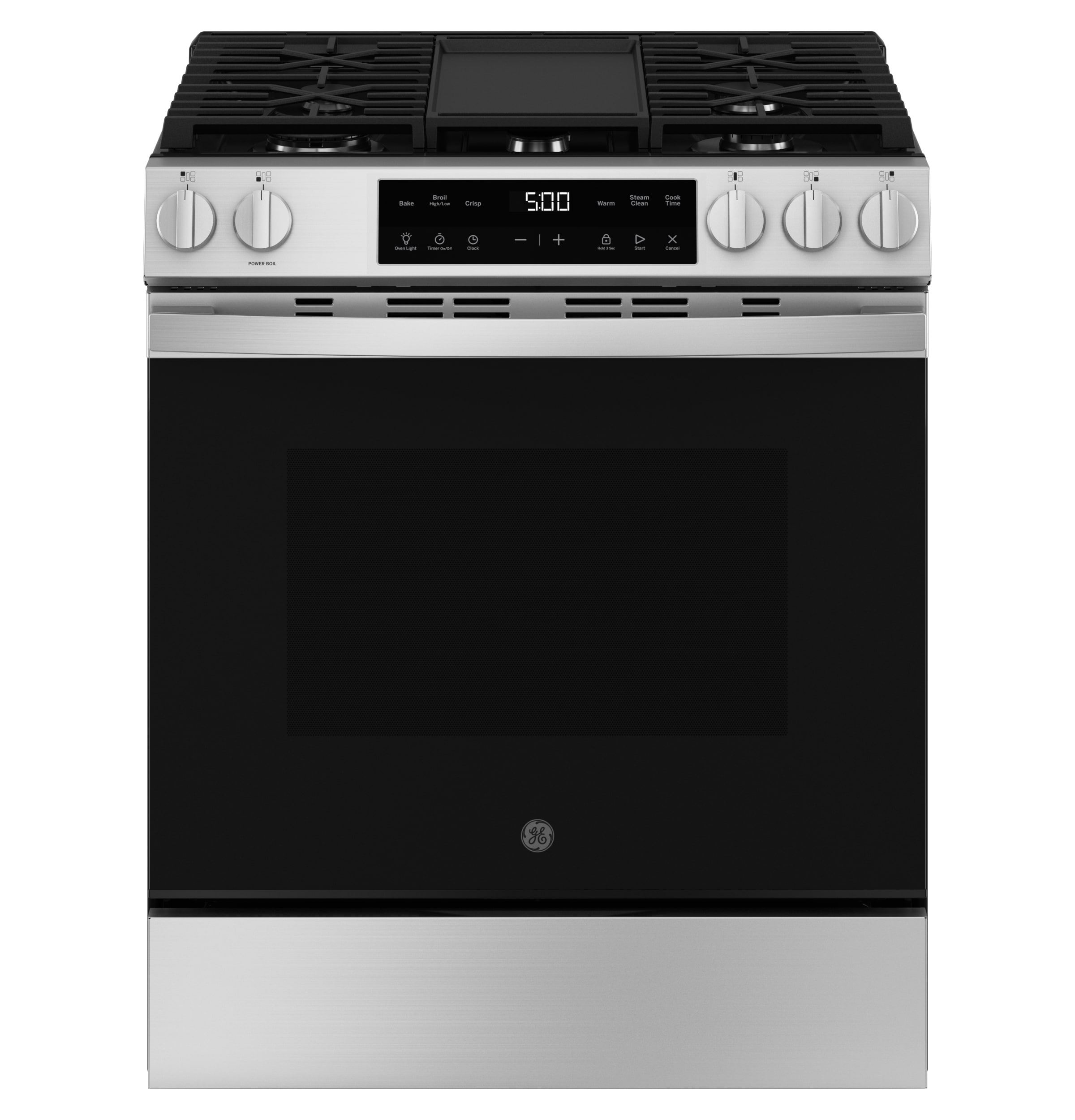 GE Crisp Mode 30-in 5 burners 5.3-cu ft Slide-In Natural Gas Range ( Stainless Steel )