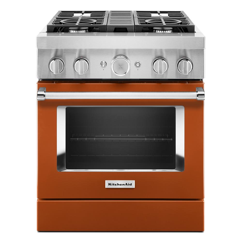 KitchenAid 30-in Deep recessed 4 burners Convection Oven Freestanding Dual Fuel Range ( Scorched Orange )