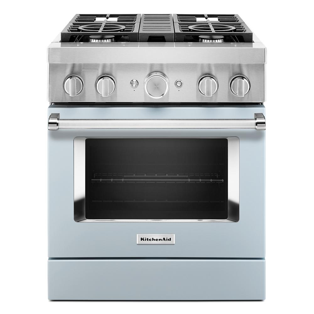 KitchenAid 30-in Deep recessed 4 burners Convection Oven Freestanding Dual Fuel Range ( Misty Blue )