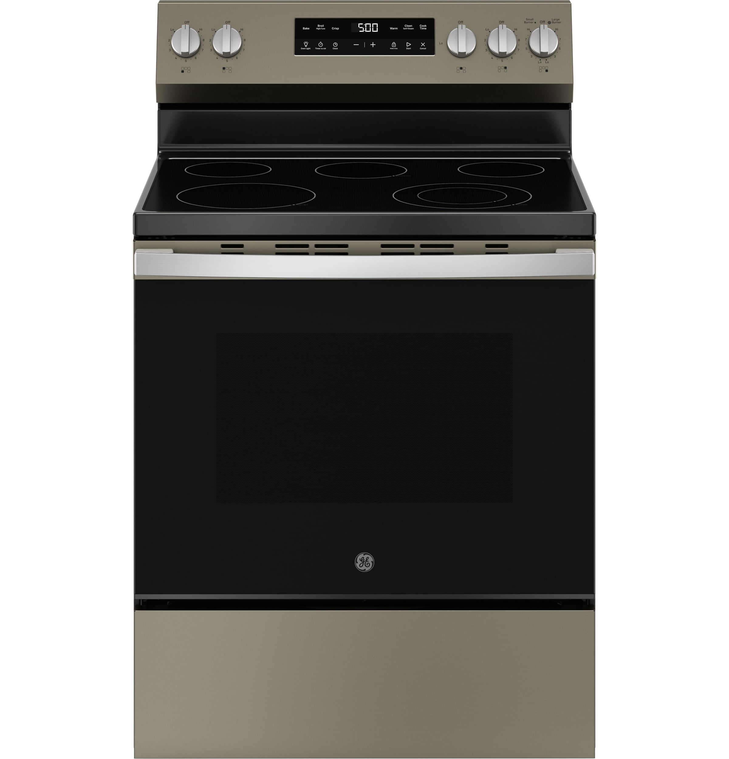 GE Crisp Mode 30-in Glass Top 5 burners 5.3-cu ft Freestanding Electric Range ( Slate )