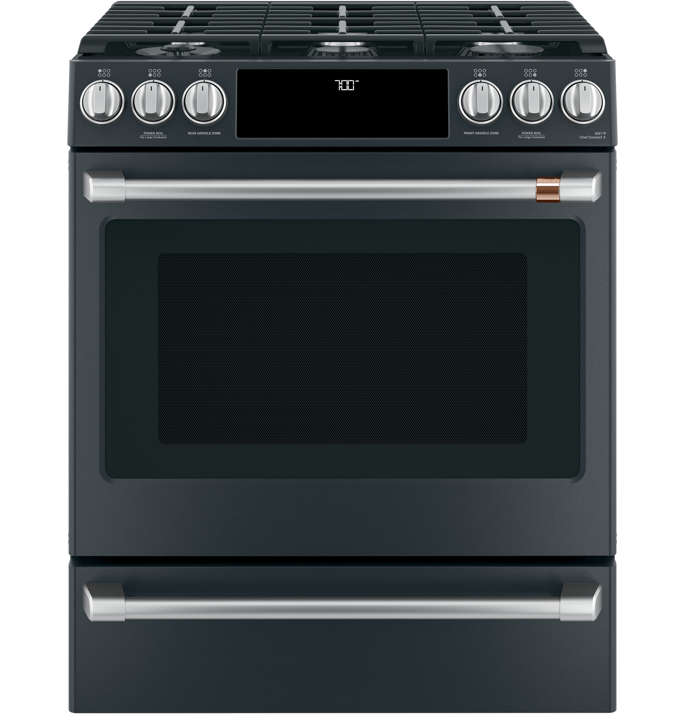 Cafe 30-in 6 burners 5.6-cu ft Air Fry Convection Oven Slide-In Natural Gas Range ( Matte Black )