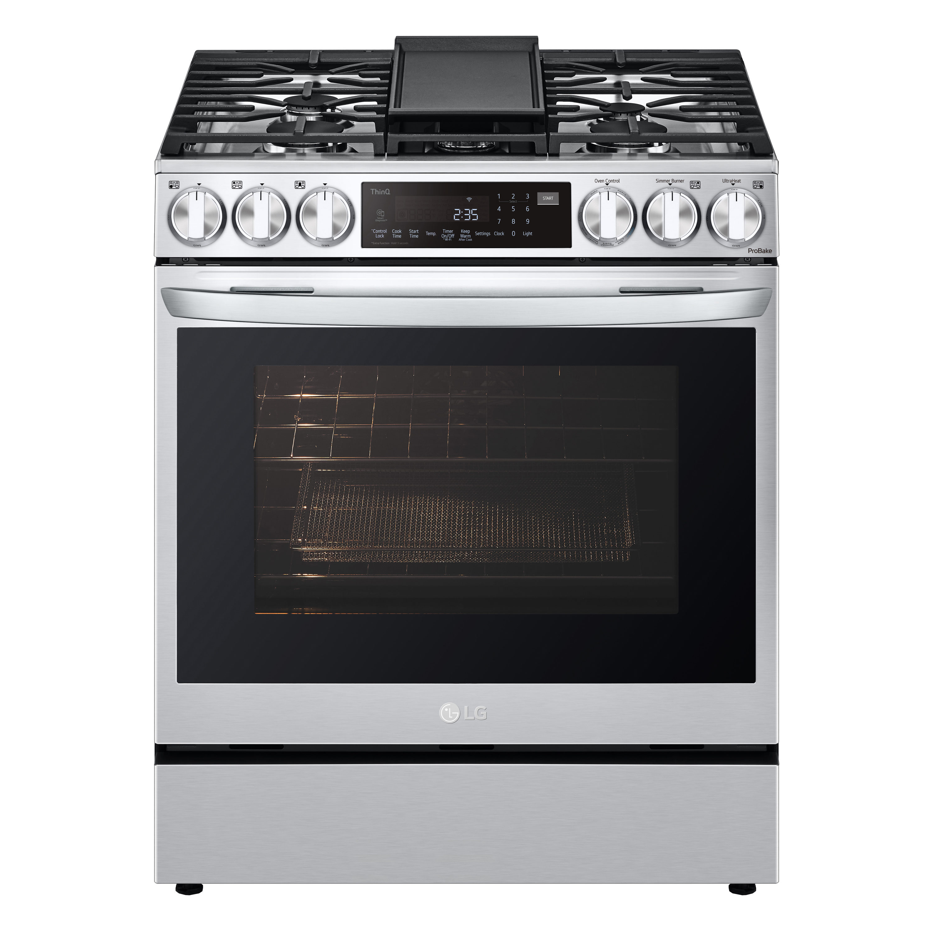 LG InstaView 30-in 5 burners 6.3-cu ft Air Fry Convection Oven Slide-In Natural Gas Range ( PrintProof Stainless Steel )