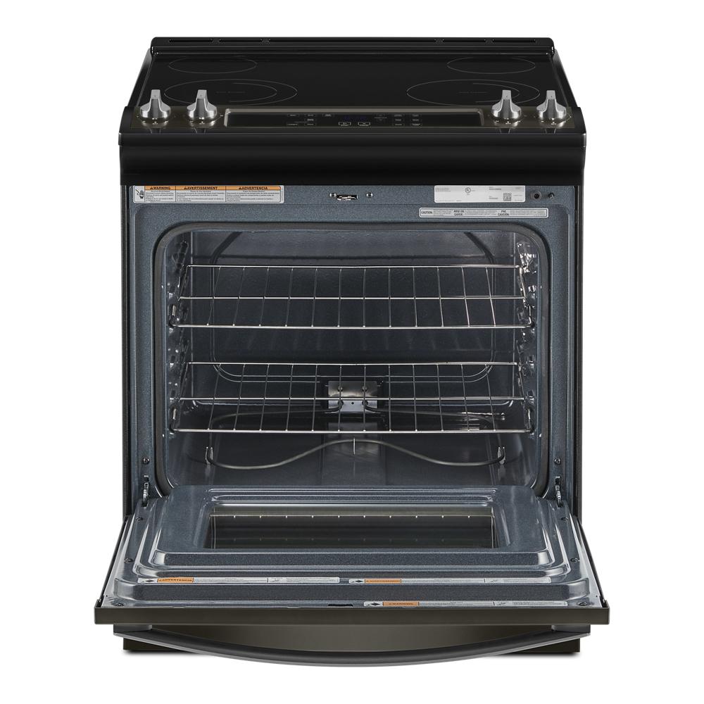 Whirlpool 30-in Glass Top 4 burners 4.8-cu ft Slide-In Electric Range ( Fingerprint Resistant Black Stainless )