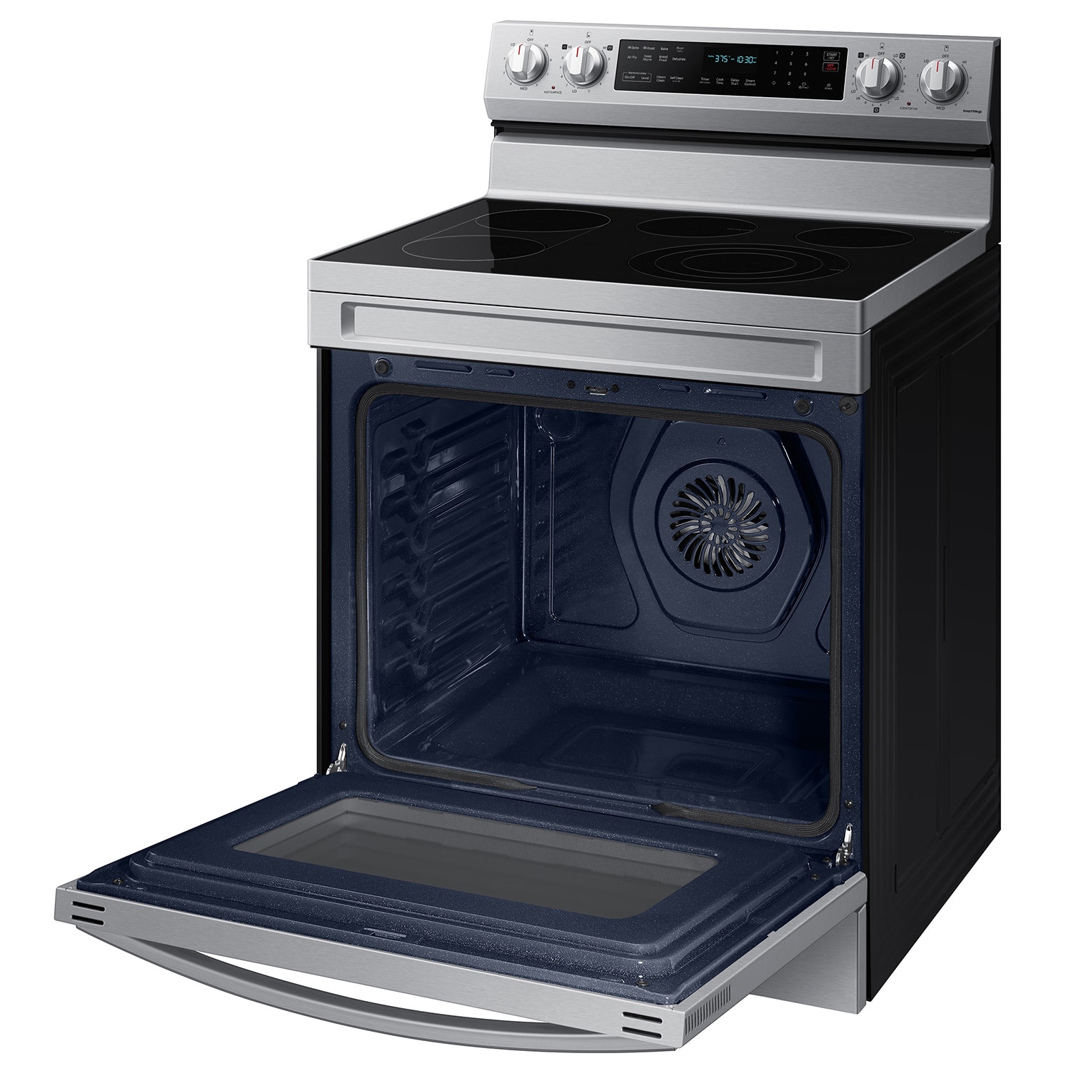 Samsung 30-in Glass Top 5 burners 6.3-cu ft Air Fry Convection Oven Freestanding Electric Range ( Stainless steel )