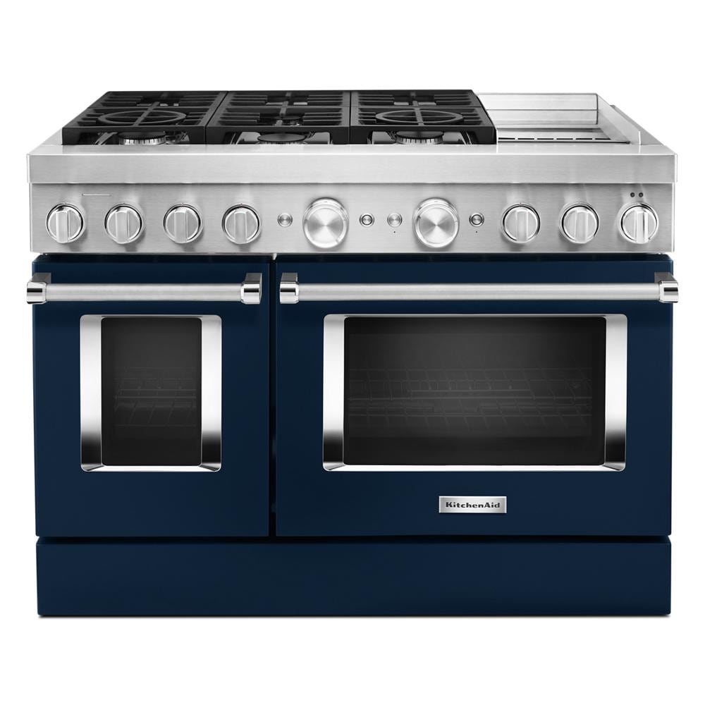 KitchenAid Commercial Style 48-in 4.1-cu ft / 2.2-cu ft Convection Oven Freestanding Double Oven Dual Fuel Range ( Ink Blue )
