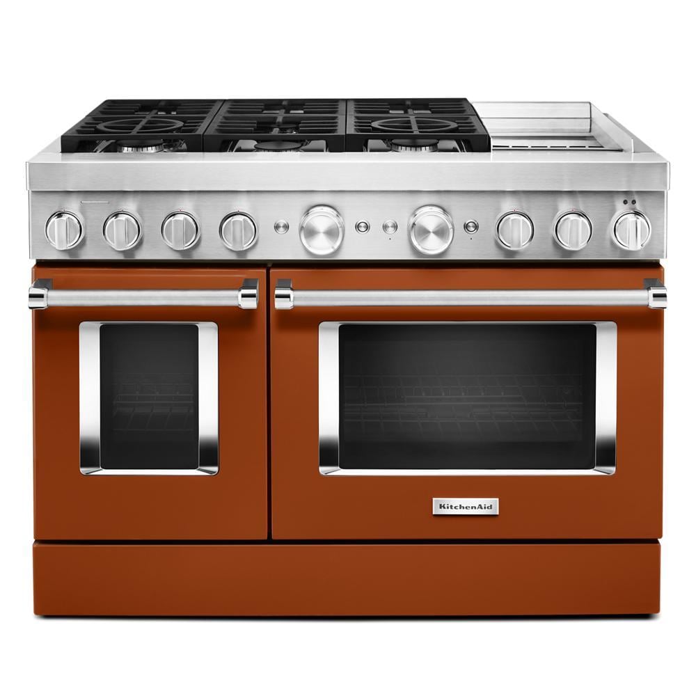 KitchenAid 48-in 4.1-cu ft / 2.2-cu ft Convection Oven Freestanding Double Oven Dual Fuel Range ( Scorched Orange )