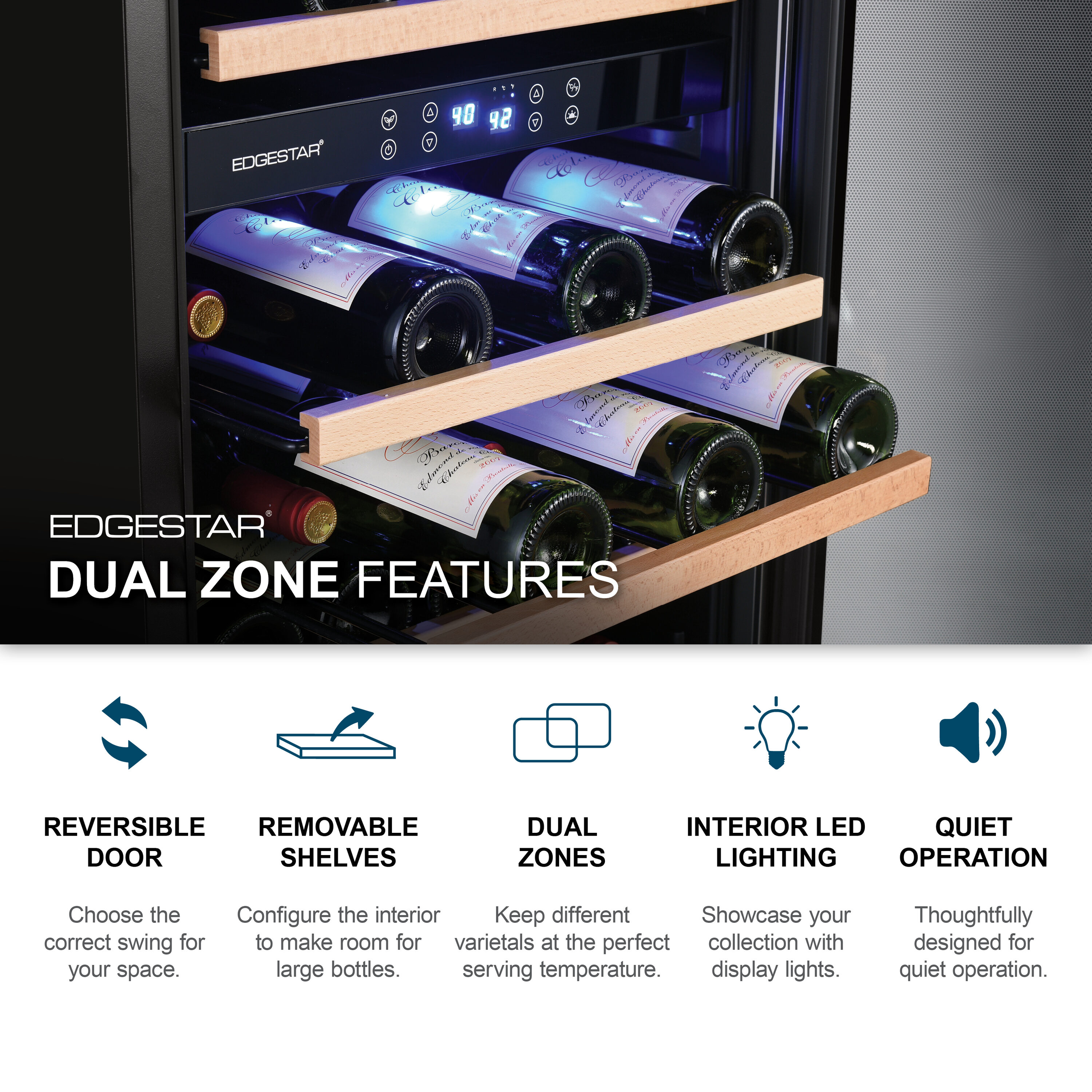 EdgeStar 23.4375-in W 101 -Bottles Black Cabinet Stainless Steel Door Dual Zone Cooling Built-in/Freestanding Indoor Wine Cooler