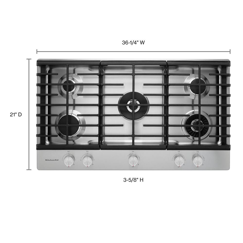 KitchenAid 36-in 5 burners Stainless steel Gas Cooktop (Griddle Included)