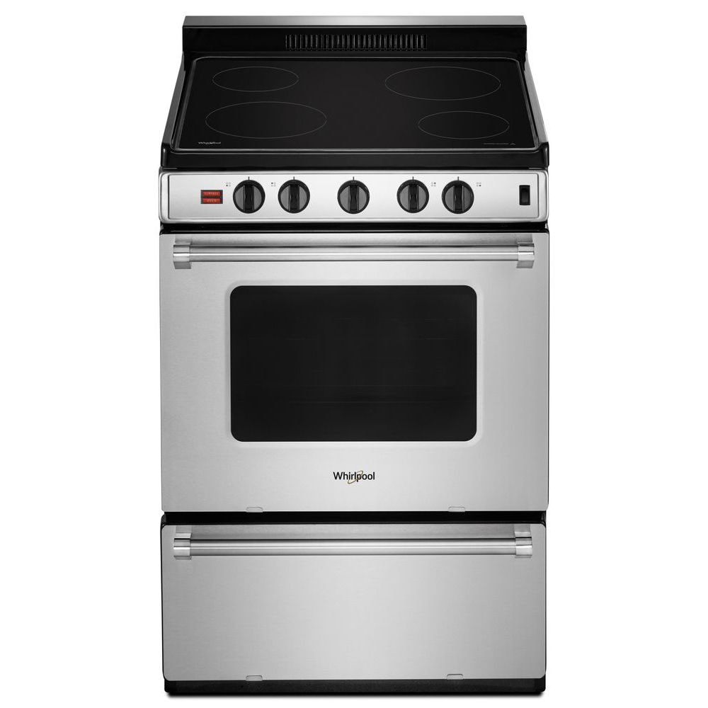 Whirlpool 24-in Glass Top 4 burners 2.96-cu ft Freestanding Electric Range ( Stainless steel )