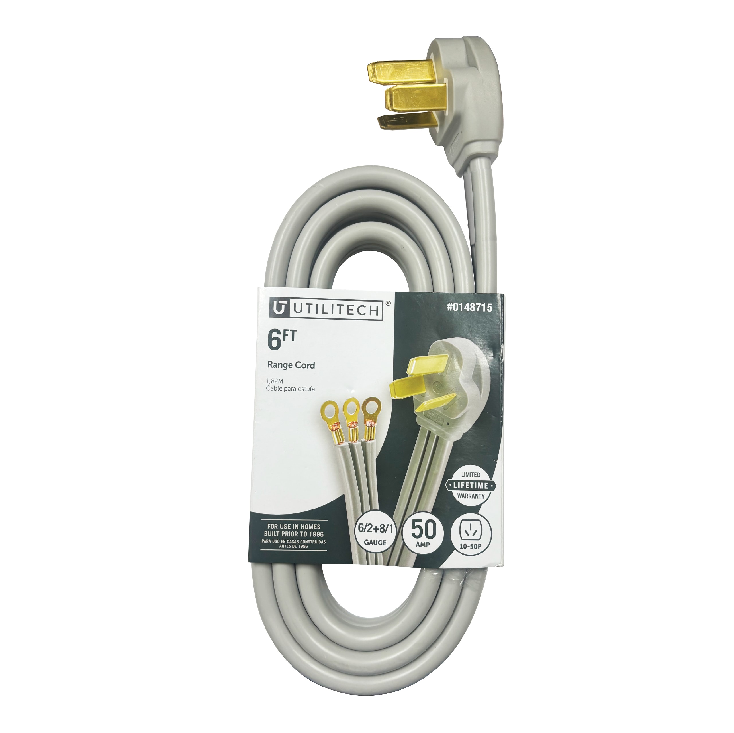 Utilitech Range Cord 6-ft 50 -Amp 3 -Prong Gray Range Appliance Power Cord