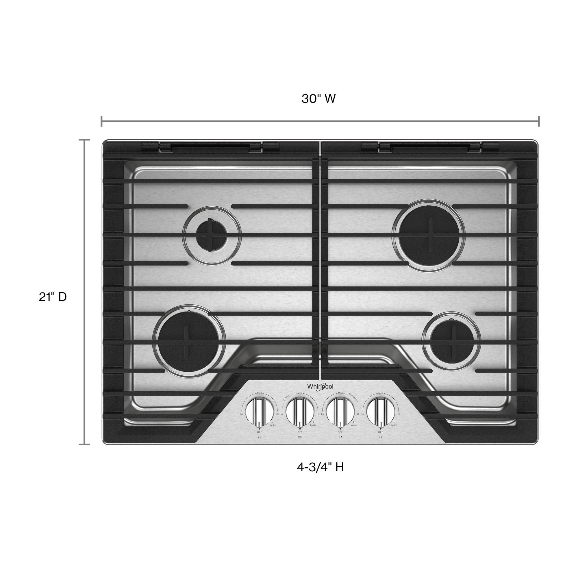 Whirlpool 30-in 4 burners Stainless steel Gas Cooktop