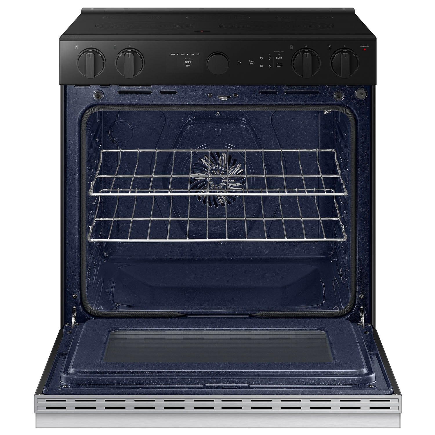 Samsung 30-in Glass Top 5 burners 6.3-cu ft Air Fry Convection Oven Slide-In Electric Range ( Stainless Steel )