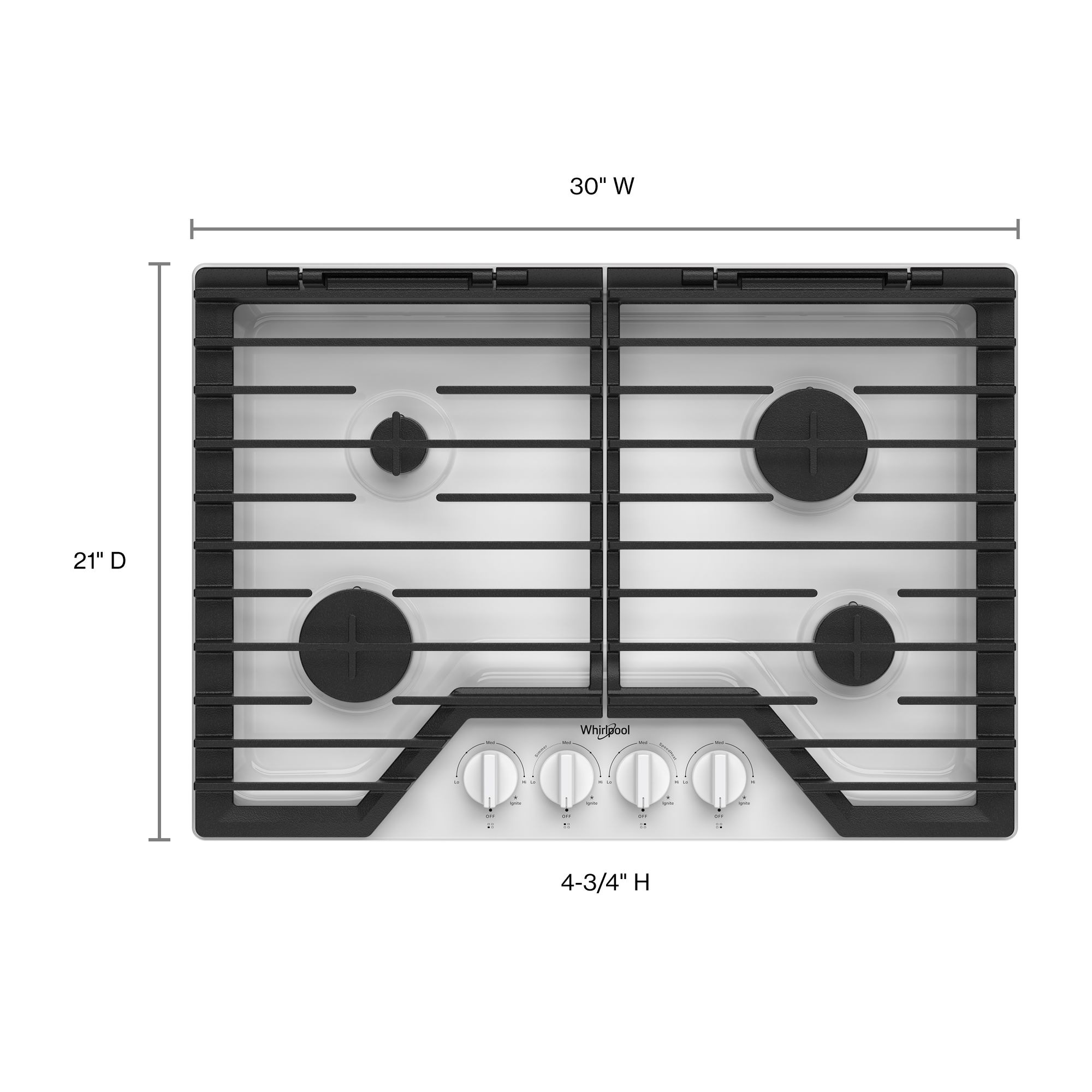 Whirlpool 30-in 4 burners White Gas Cooktop