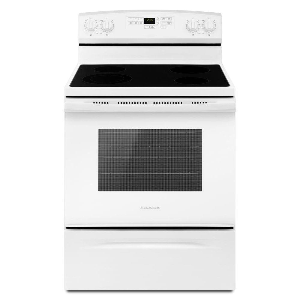 Amana 30-in Glass Top 4 burners 4.8-cu ft Freestanding Electric Range White )