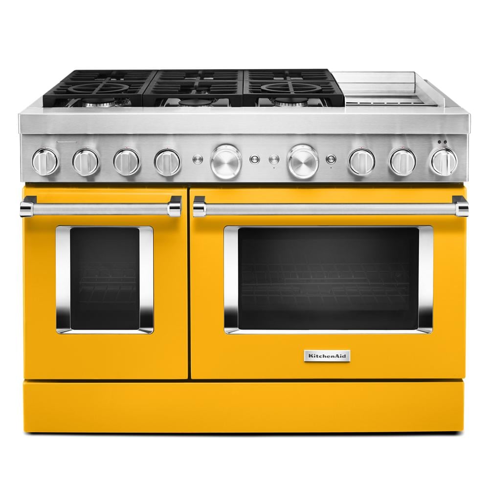 KitchenAid Commercial Style 48-in 4.1-cu ft / 2.2-cu ft Convection Oven Freestanding Double Oven Dual Fuel Range ( Yellow Pepper )
