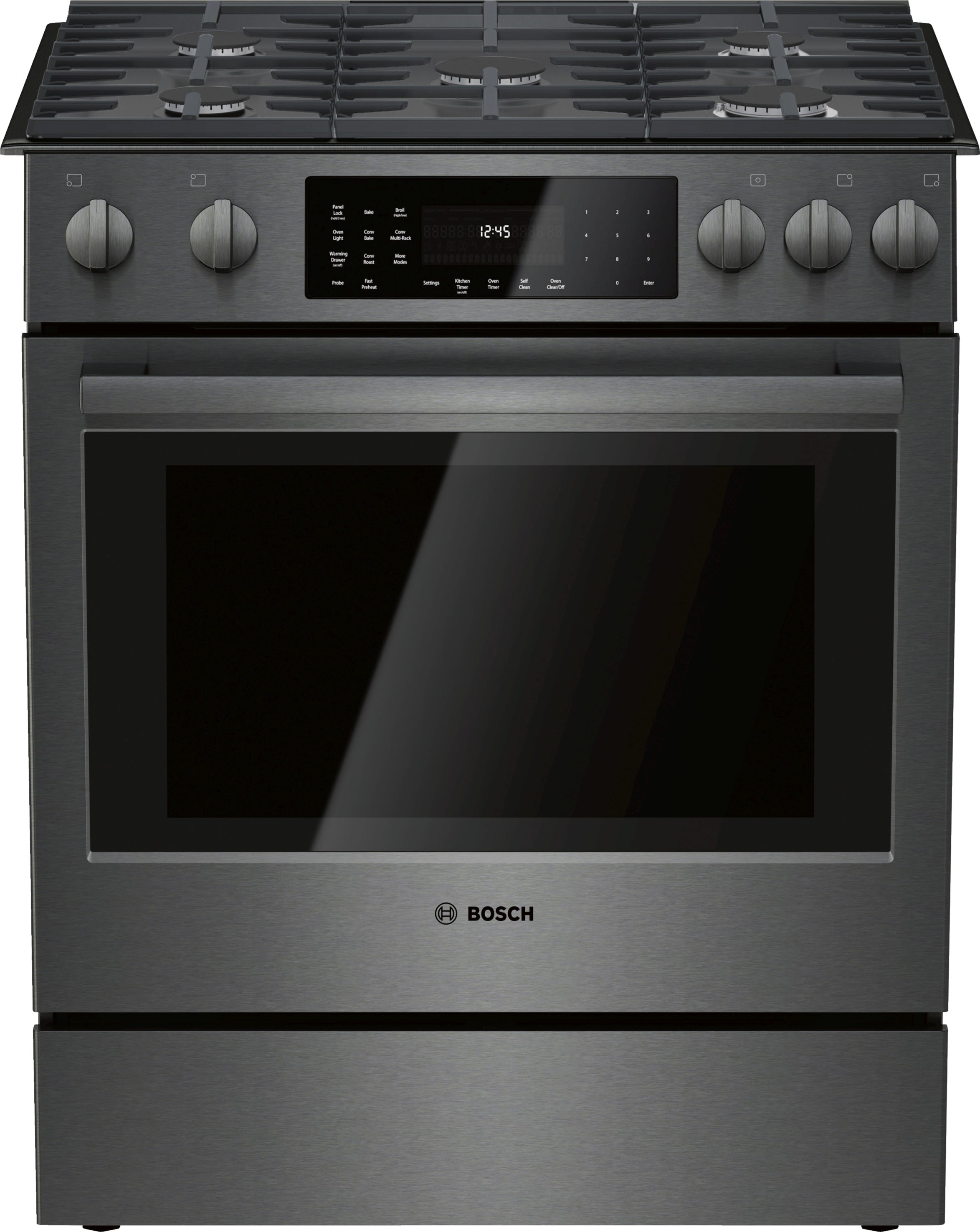 Bosch 800 Series 30-in 5 burners 4.8-cu ft Convection Oven Slide-In Natural Gas Range ( Black Stainless Steel )