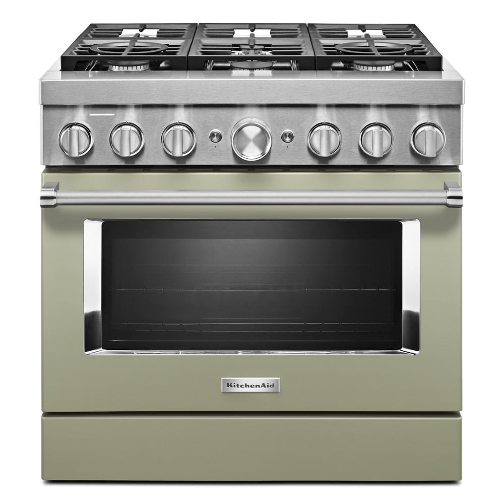 KitchenAid 36-in Deep recessed 6 burners Convection Oven Freestanding Dual Fuel Range ( Avocado Cream )