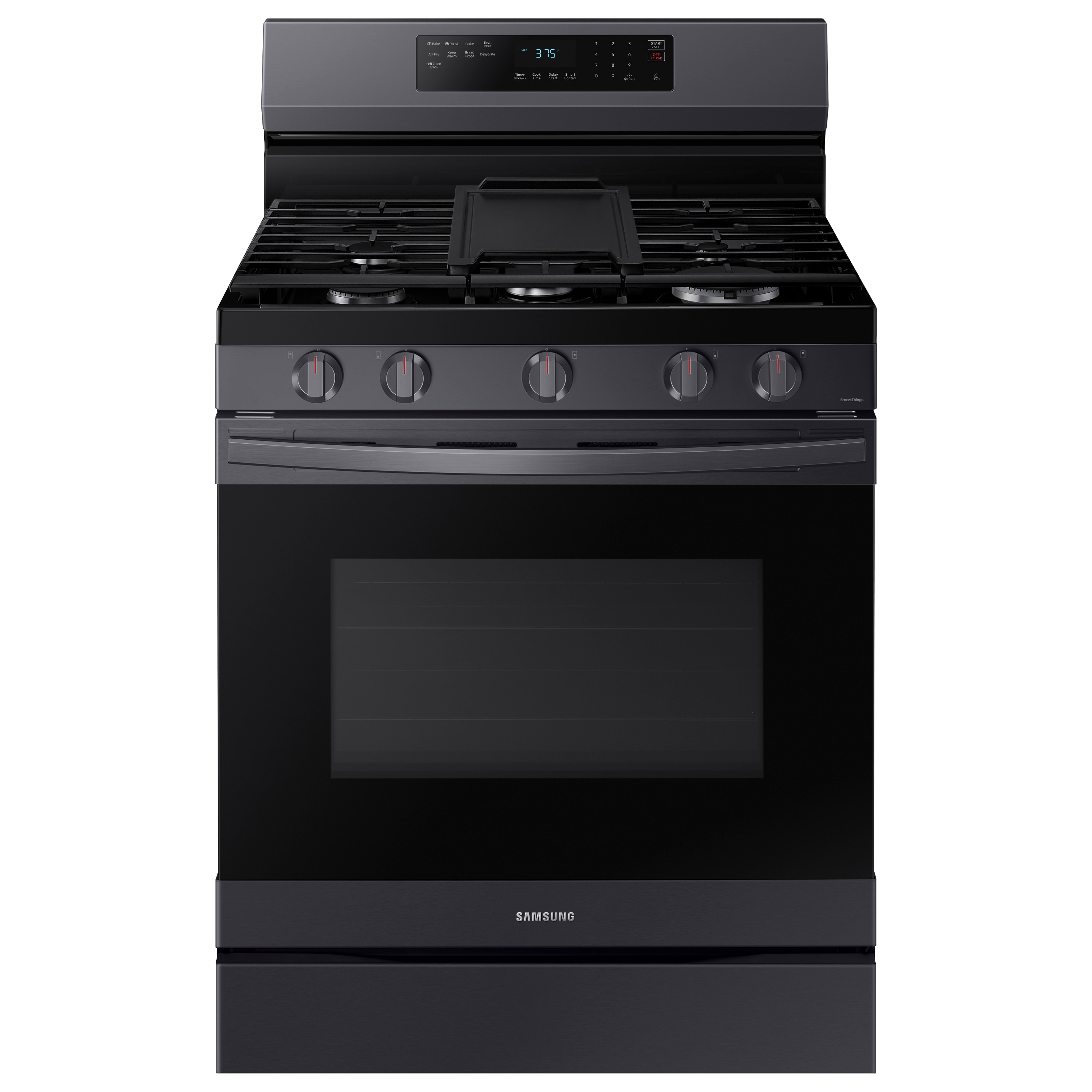 Samsung 30-in 5 burners 6.0-cu ft Air Fry Convection Oven Freestanding Natural Gas Range ( Fingerprint Resistant Black Stainless Steel )