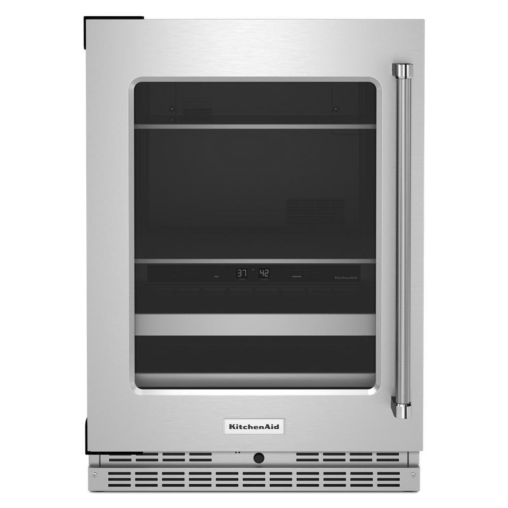 KitchenAid 23.88-in W 14 -Can Capacity Stainless Steel Built-in Indoor Beverage Refrigerator with Glass Door