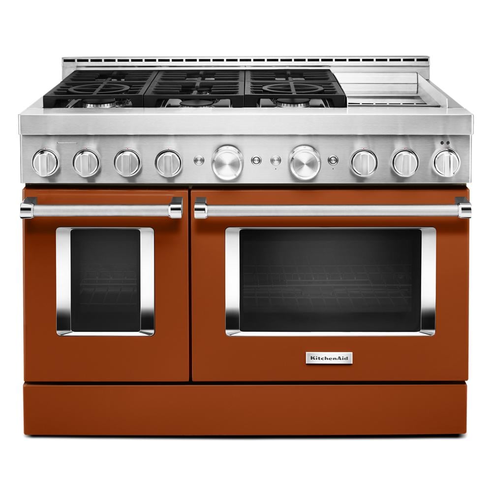 KitchenAid 48-in 6 burners 4.1-cu ft / 2.2-cu ft Convection Oven Freestanding Double Oven Gas Range ( Scorched Orange )
