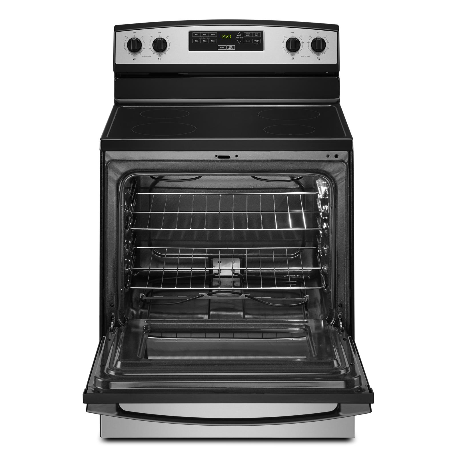 Amana 30-in Glass Top 4 burners 4.8-cu ft Freestanding Electric Range Stainless Steel )