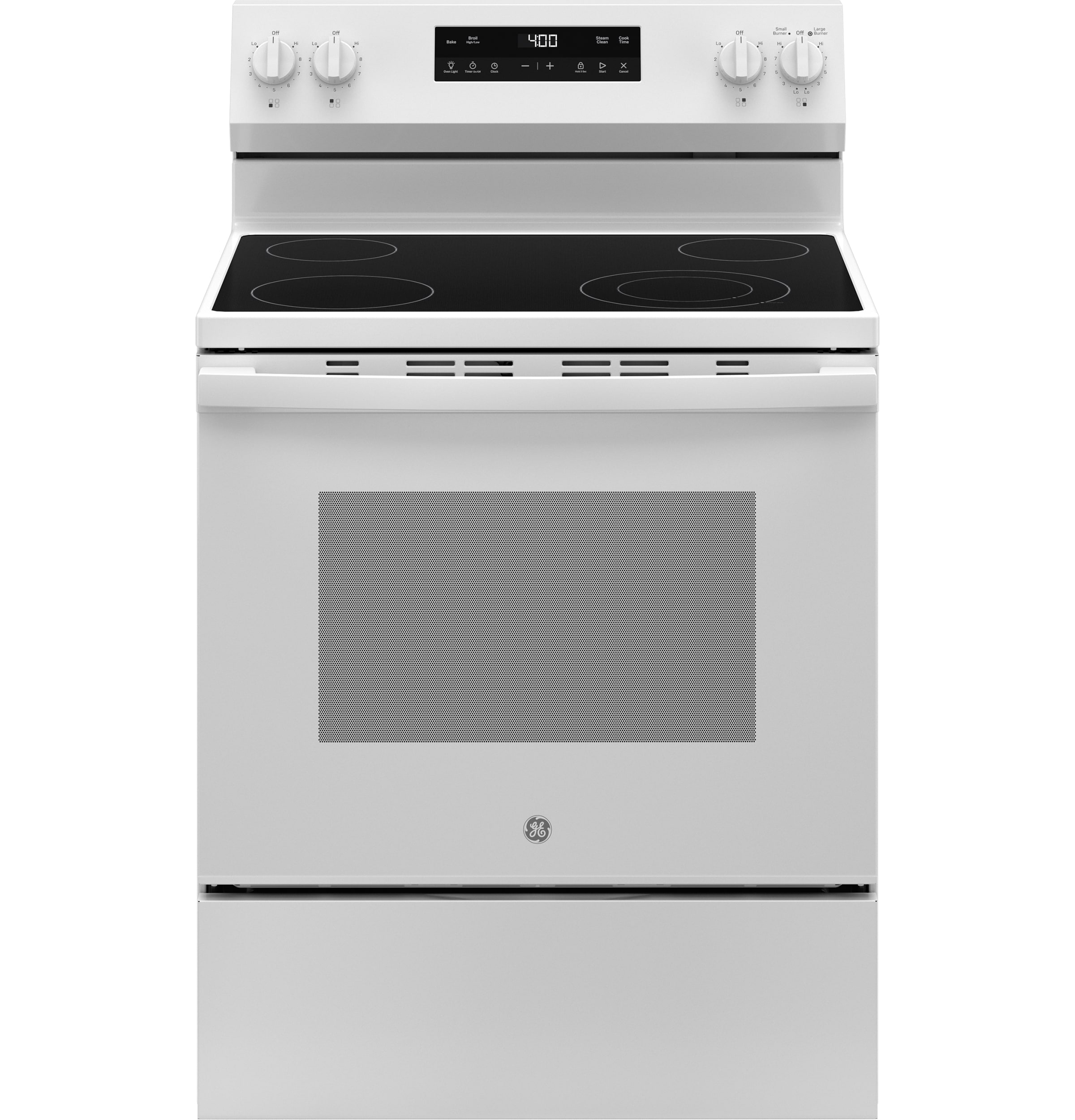 GE 30-in Glass Top 4 burners 5.3-cu ft Freestanding Electric Range ( White )