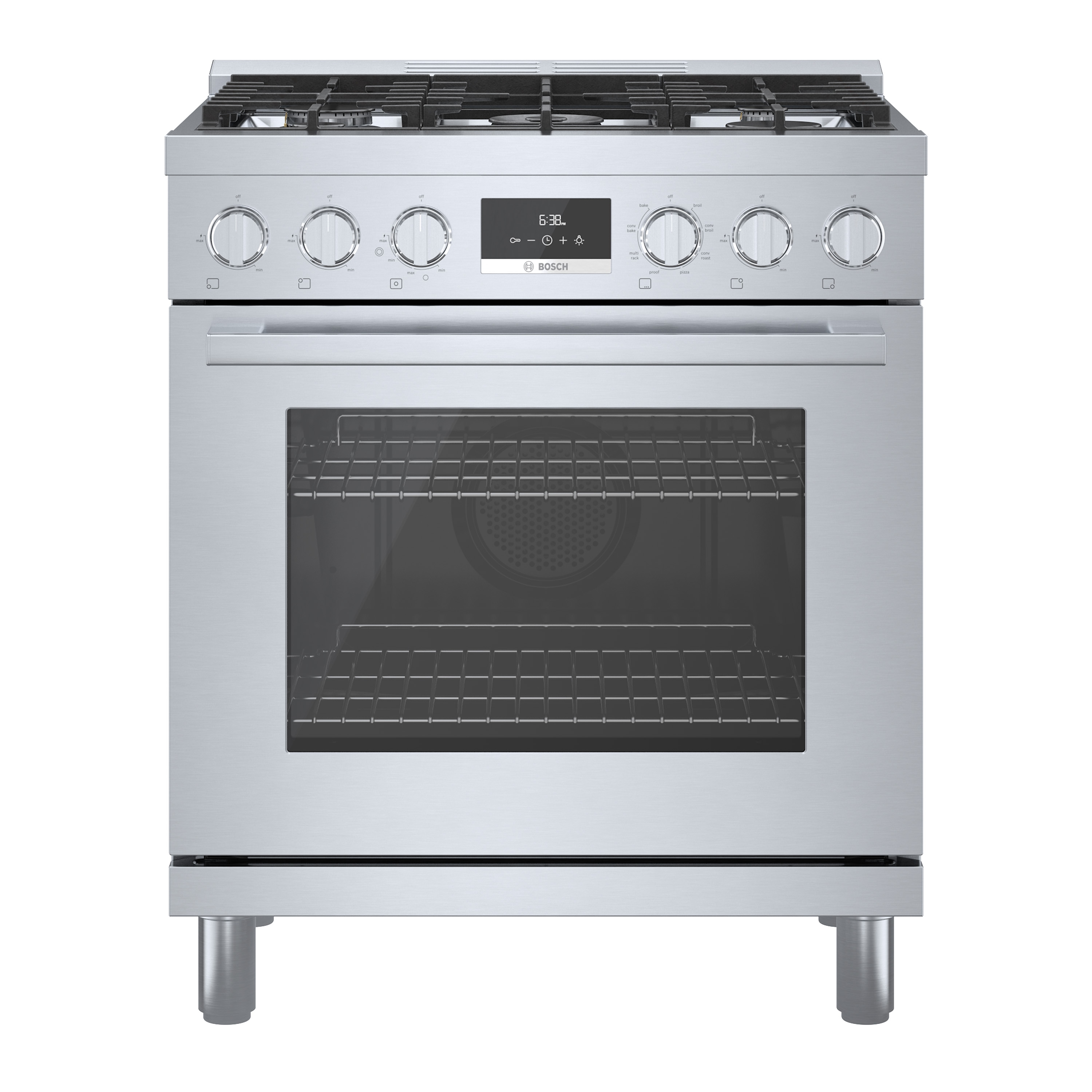 Bosch 800 Series Industrial Style 30-in Standard 5 burners Convection Oven Freestanding Dual Fuel Range ( Stainless steel )