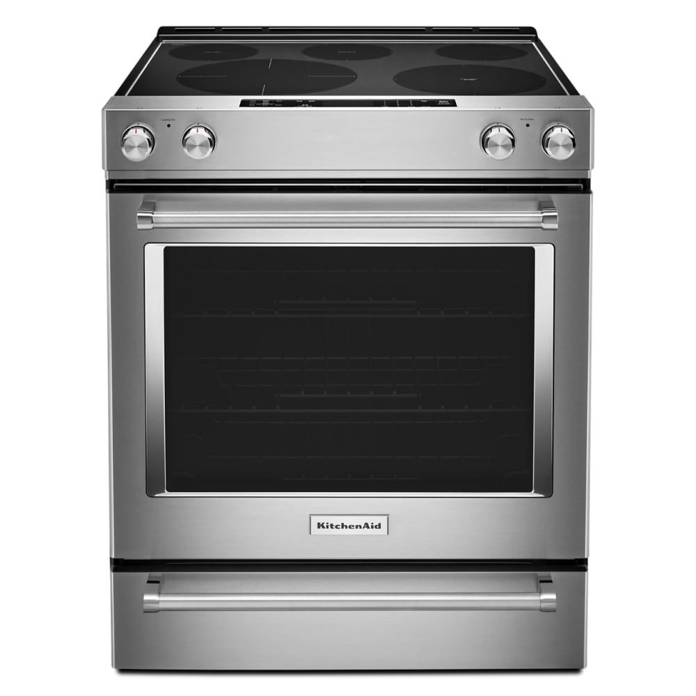 KitchenAid 30-in Glass Top 5 burners 6.4-cu ft Convection Oven Slide-In Electric Range ( Stainless steel )