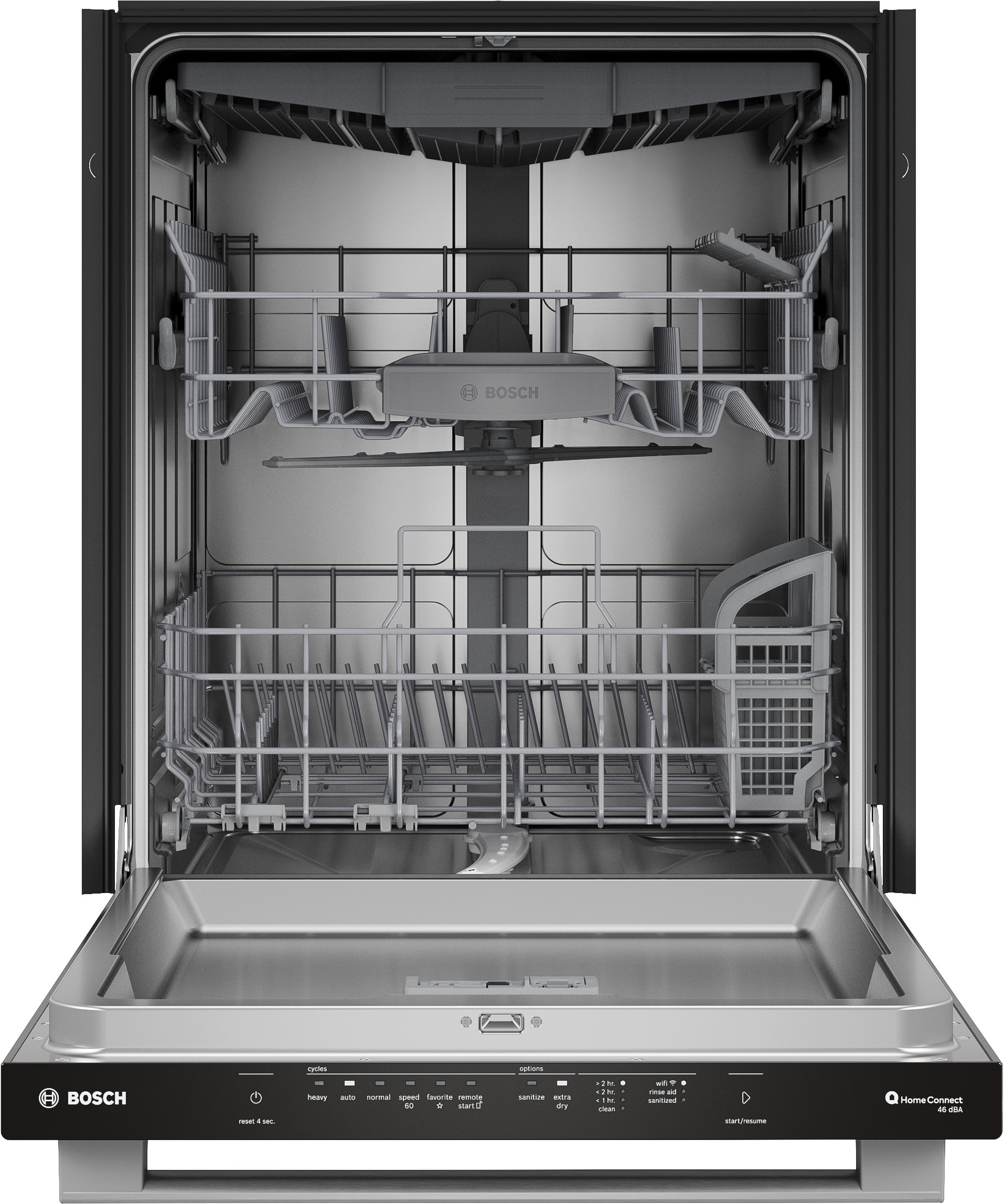 Bosch 300 Series 24 in Top Control Built in Dishwasher With Third Rack Stainless Steel 46 Decibel Very Quiet Sound Level