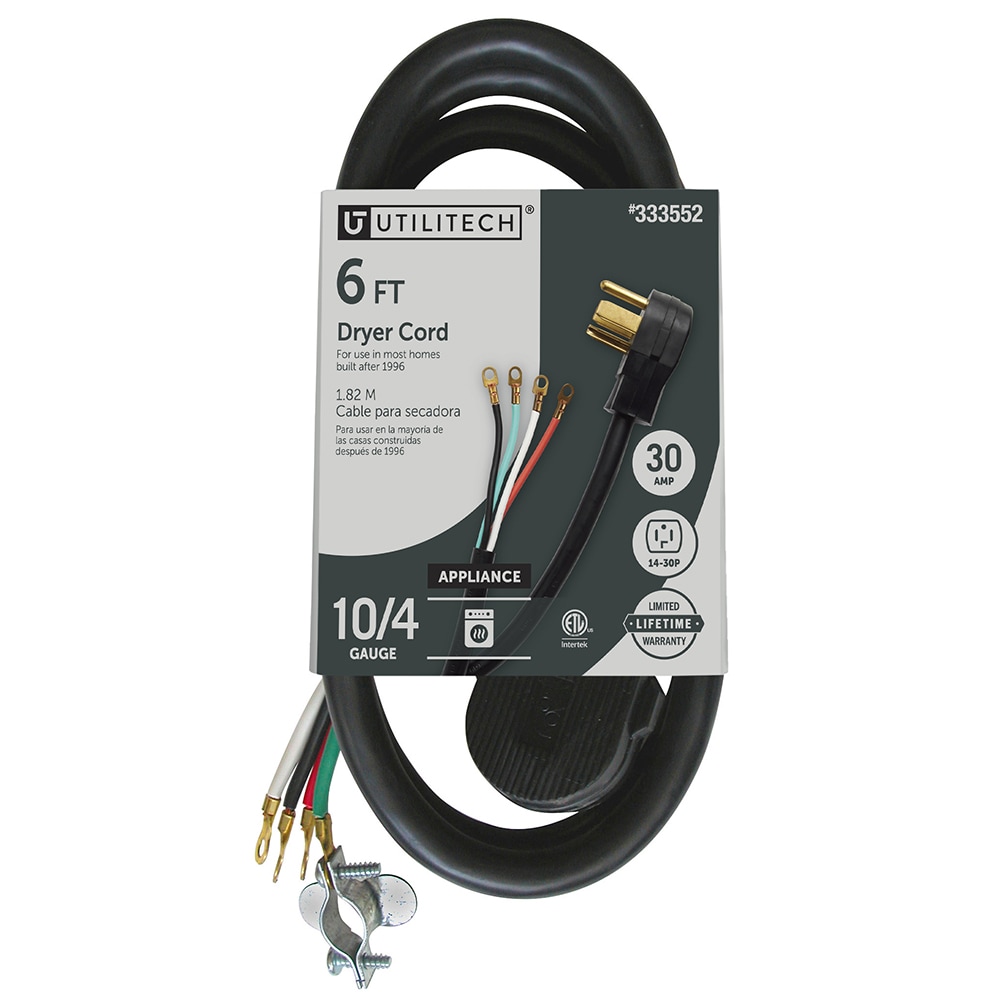 Utilitech 6 ft 4 Prong Black Dryer Appliance Power Cord