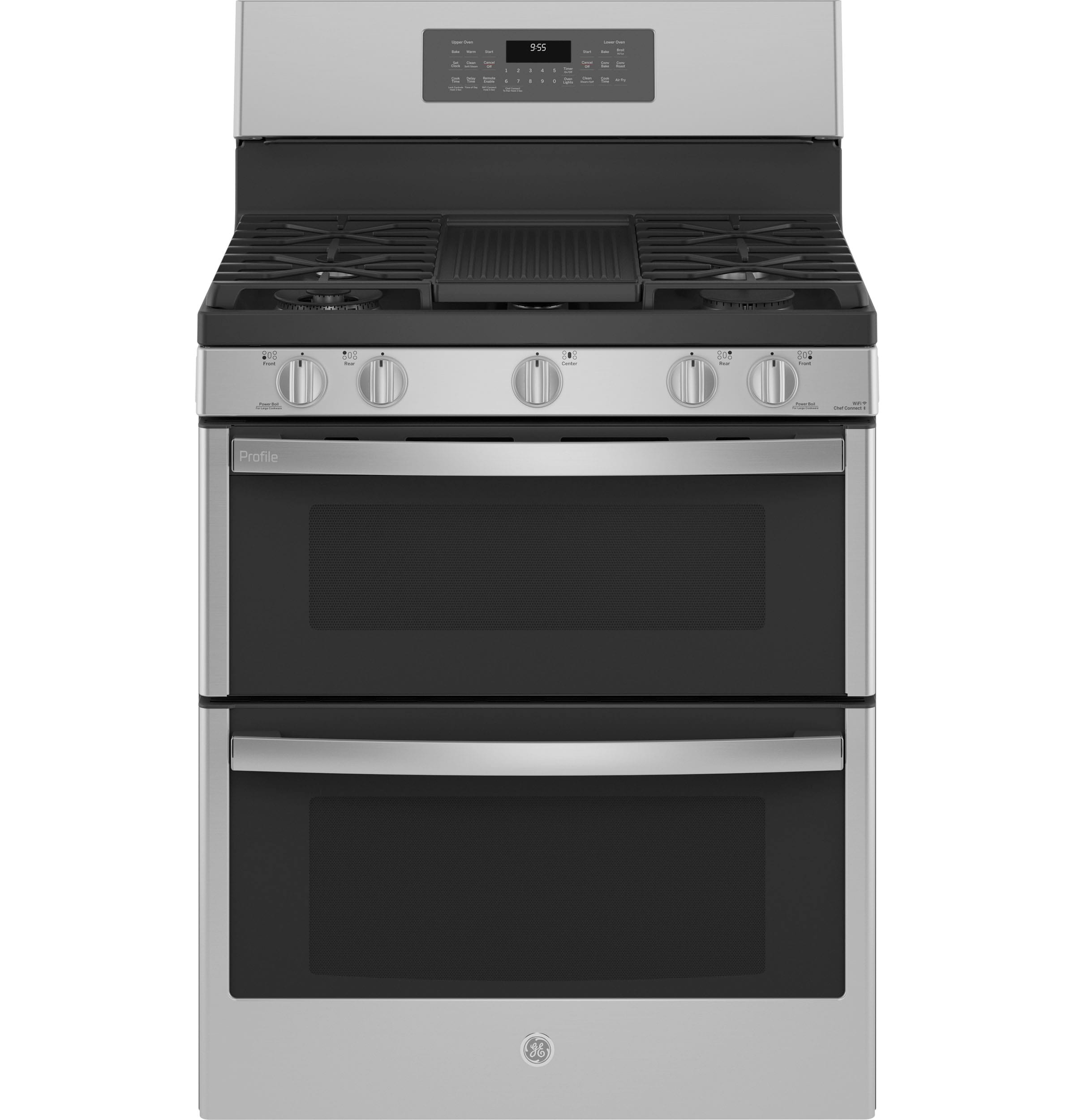 GE Profile 30-in 5 burners 4.3-cu ft / 2.5-cu ft Air Fry Convection Oven Freestanding Double Oven Gas Range ( Stainless Steel )