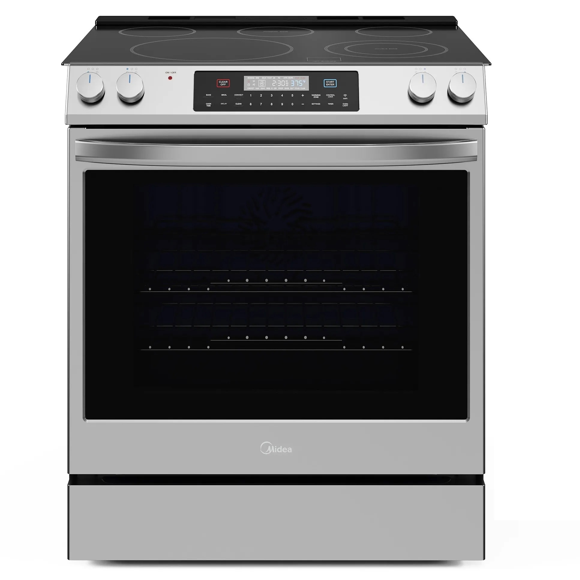 Midea 30-in Glass Top 5 burners 6.3-cu ft Slide-In Electric Range ( Stainless steel )